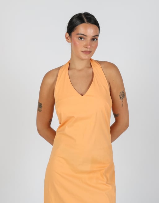 Vintage X-Mail M woven midi dress in peach, 4 of 4