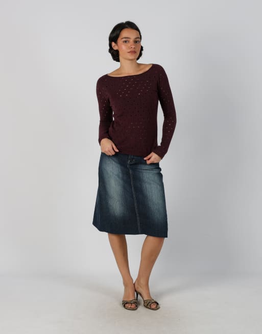 Vintage XFN S denim midi skirt in blue, 1 of 4