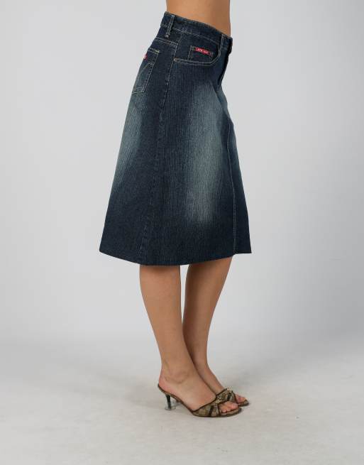 Vintage XFN S denim midi skirt in blue, 2 of 4