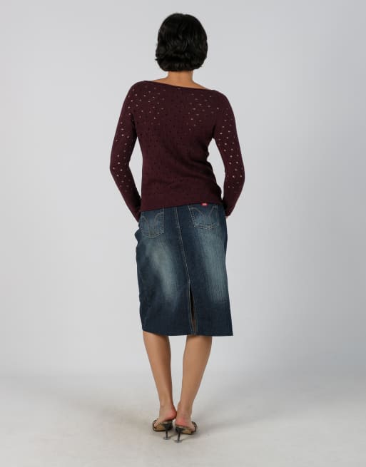 Vintage XFN S denim midi skirt in blue, 3 of 4