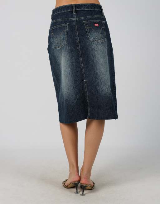 Vintage XFN S denim midi skirt in blue, 4 of 4