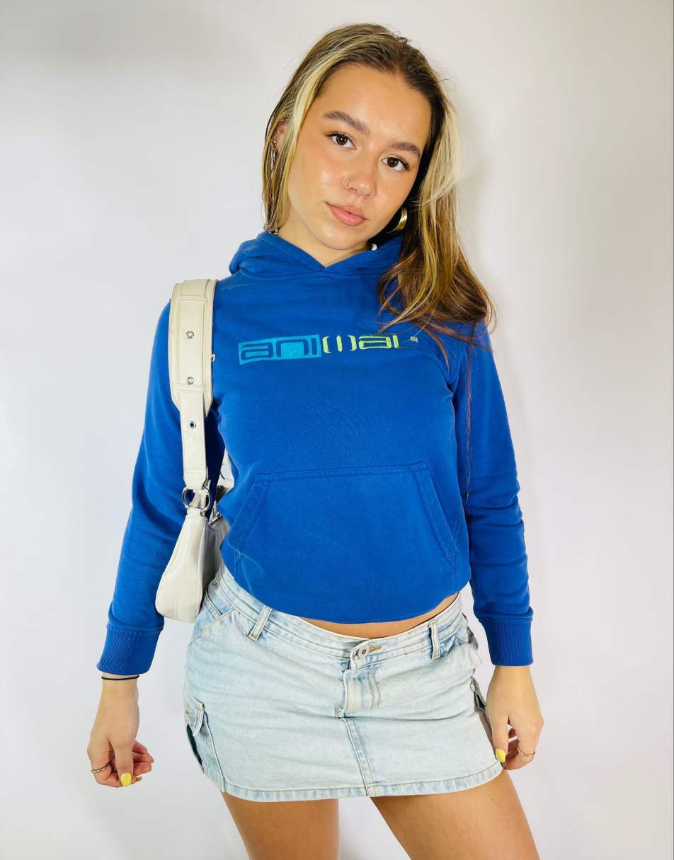Vintage Y2K Animal Size XS Embroidered Hoodie in Blue
