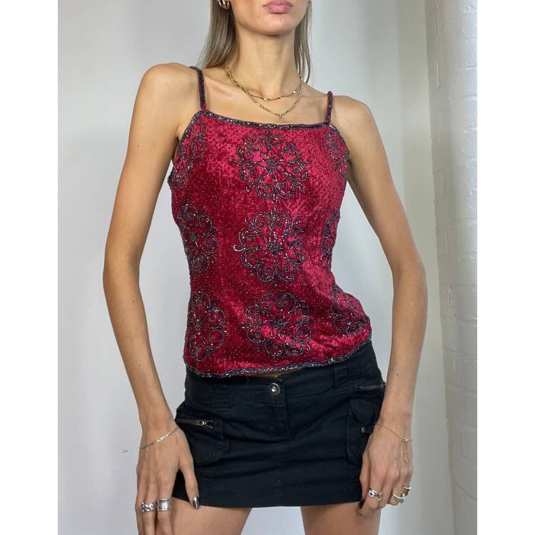 Vintage Y2k Beaded Cami Top in Burgundy | ASOS