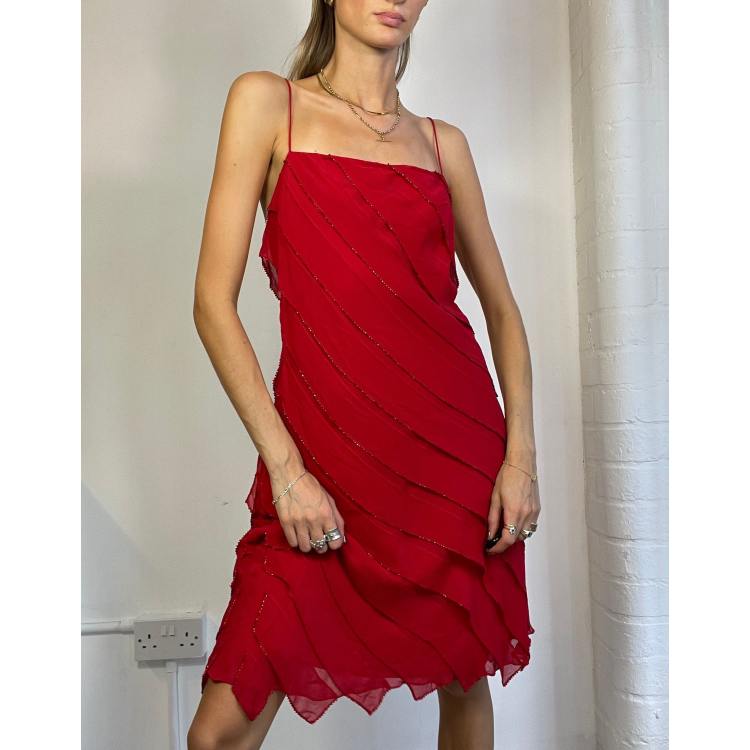 Vintage Y2k Beaded Slip Dress in Red | ASOS
