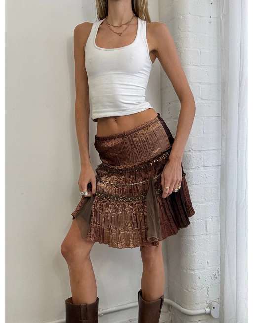 Vintage Y2K brown satin midi skirt size s in brown