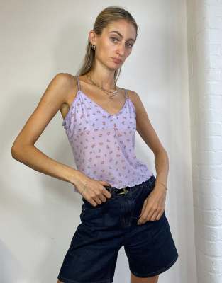 Vintage Y2K Cami Mesh Top in Floral