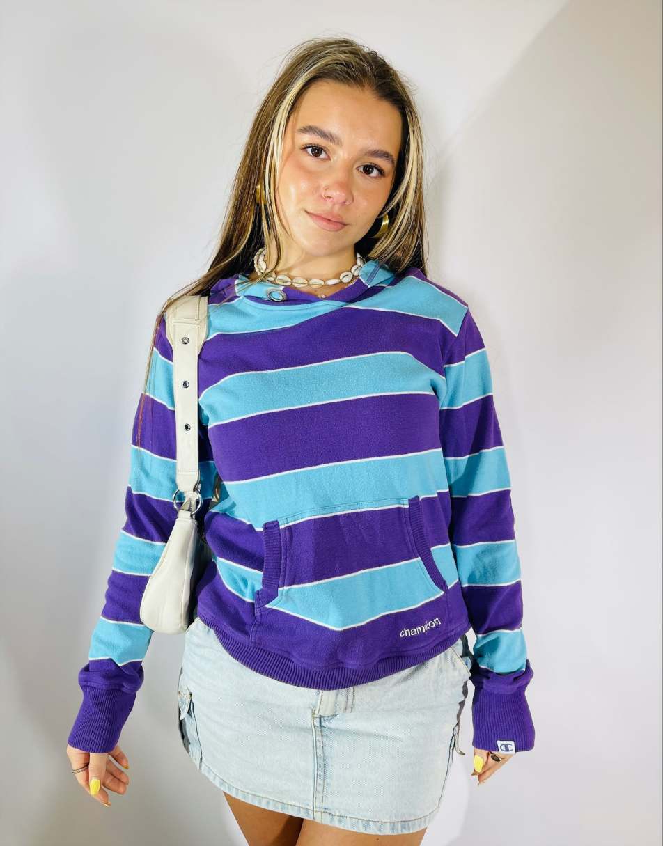 Vintage Y2K Champion Size M Stripe Hoodie in Multi