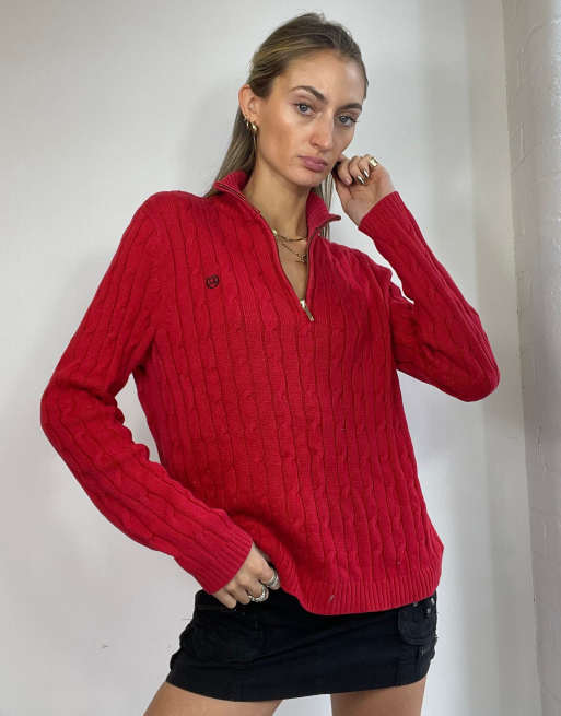 Vintage Y2k Chaps Cable Knit Jumper in Red