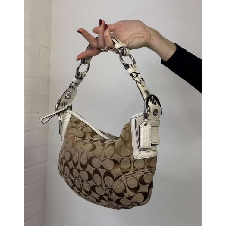 Vintage y2k Coach monogram shoulder bag in beige | ASOS