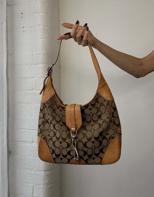 Vintage y2k Coach monogram shoulder bag with clasp detail in tan