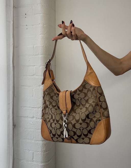 Vintage y2k Coach monogram shoulder bag with clasp detail in tan