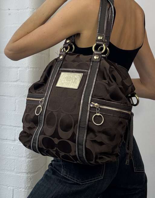 Vintage y2k Coach monogram shoulder bag with cross body strap in brown