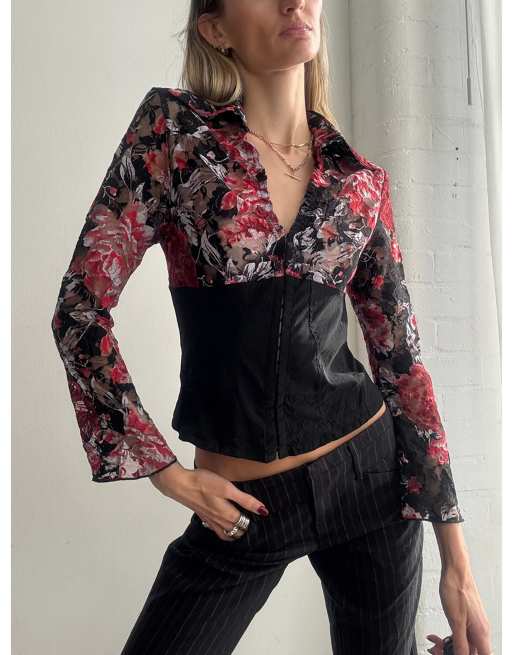 Vintage Y2K floral lace corset top size m in black