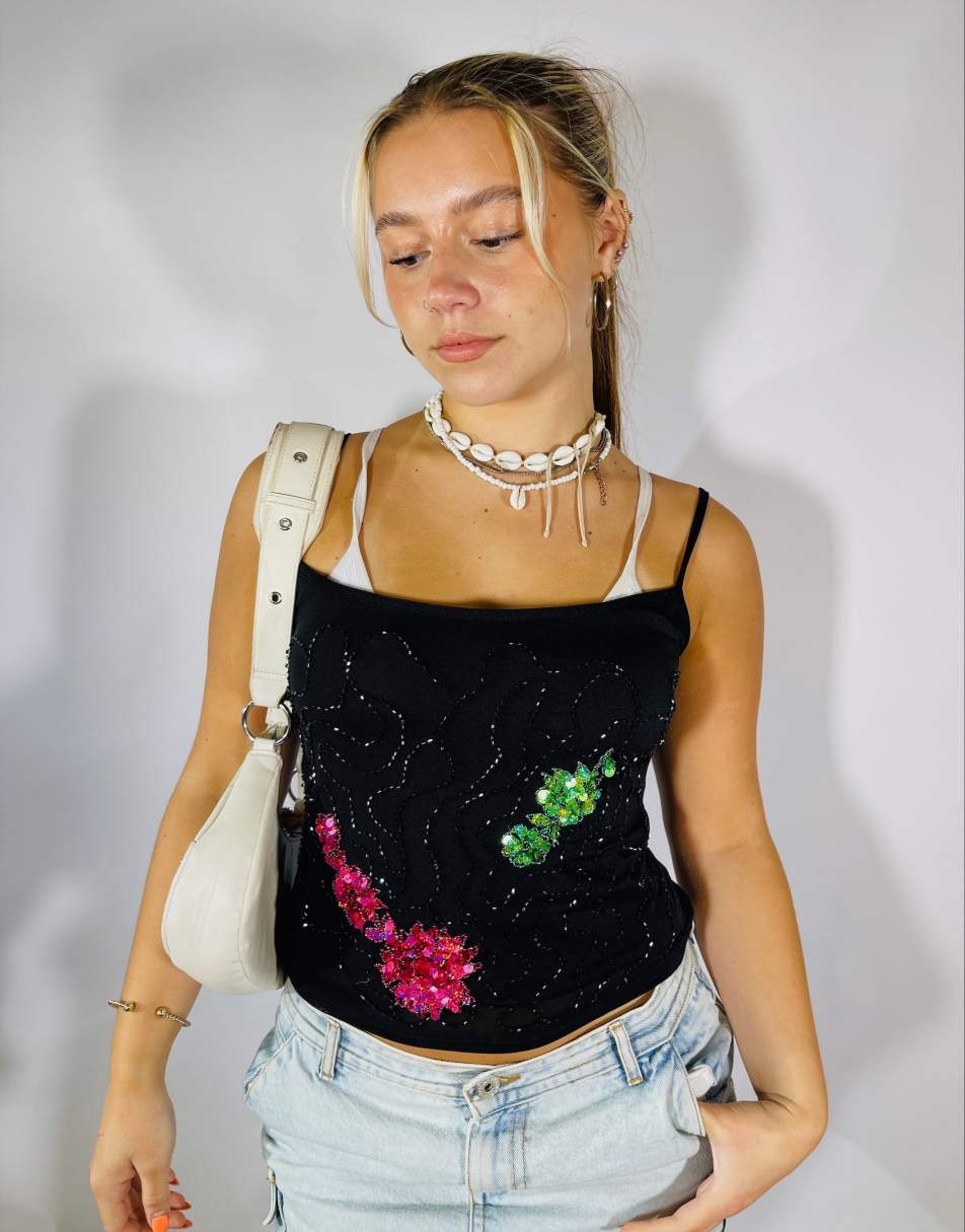 Vintage Y2K Karen Millen Size M Embellished Cami in Black
