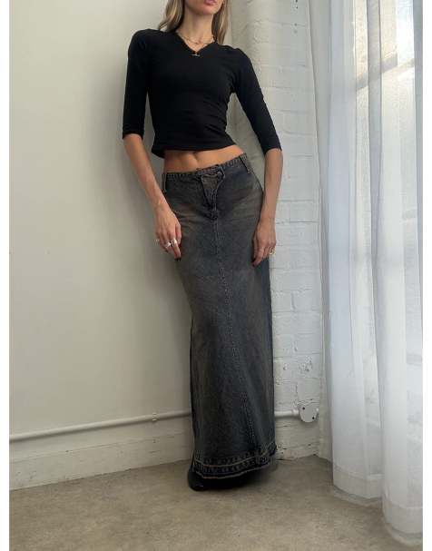 Vintage Y2K low rise denim maxi skirt size m in blue - view 1