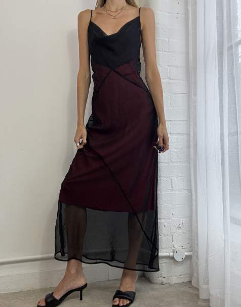 Vintage y2k mesh overlay maxi dress size l in black - view 1