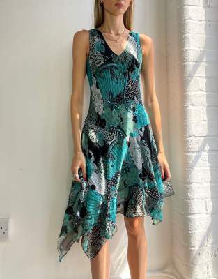 Vintage Y2K Midi Dress Asymmetric in Blue
