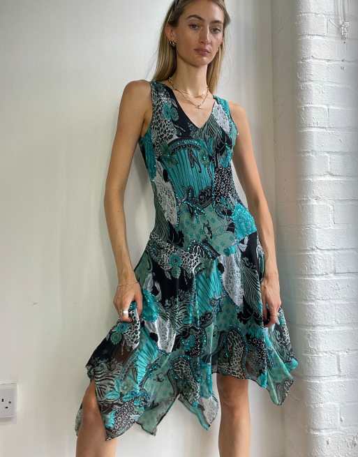 Vintage Y2K Midi Dress Asymmetric in Blue, 3 of 4