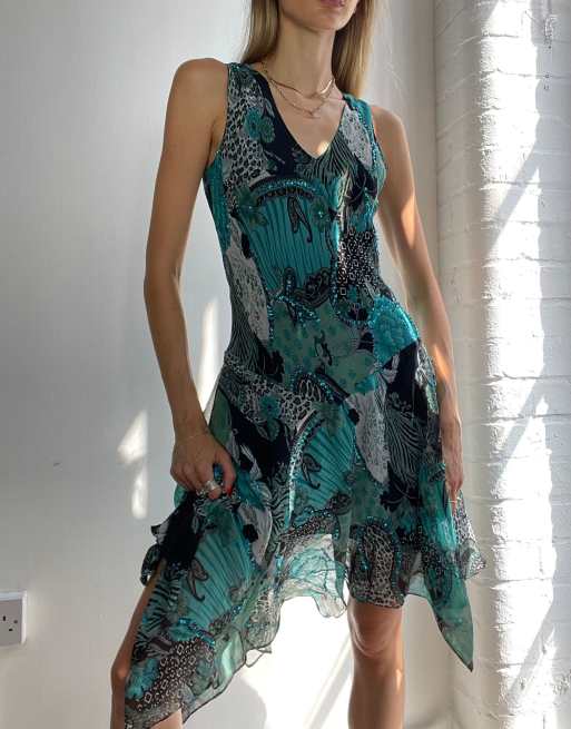 Vintage Y2K Midi Dress Asymmetric in Blue, 4 of 4