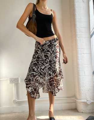 Vintage Y2K Midi Skirt Asymmetric in Brown