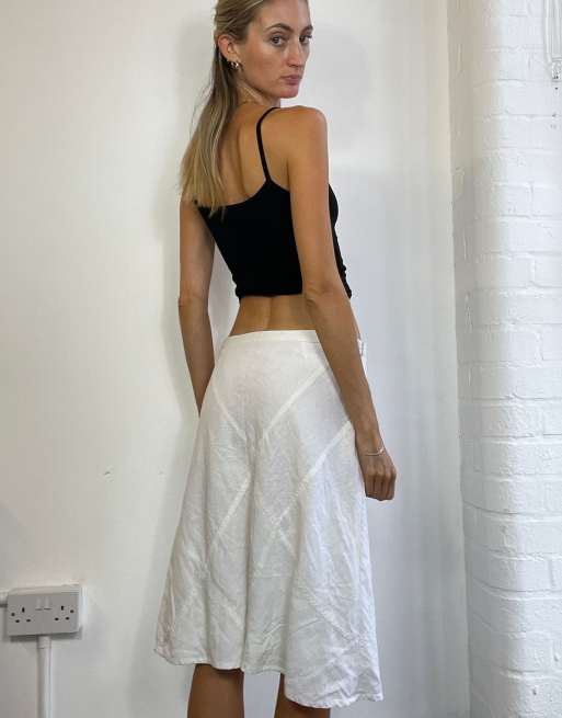 Vintage Y2K Midi Skirt Linen in White, 2 of 4