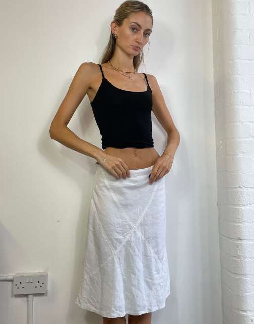 Vintage Y2K Midi Skirt Linen in White, 4 of 4