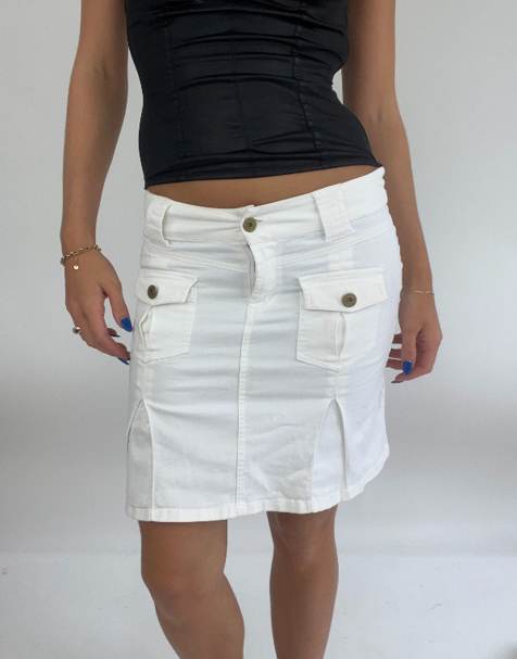 Vintage Y2K midi skirt with front pocket detail in white - view 1