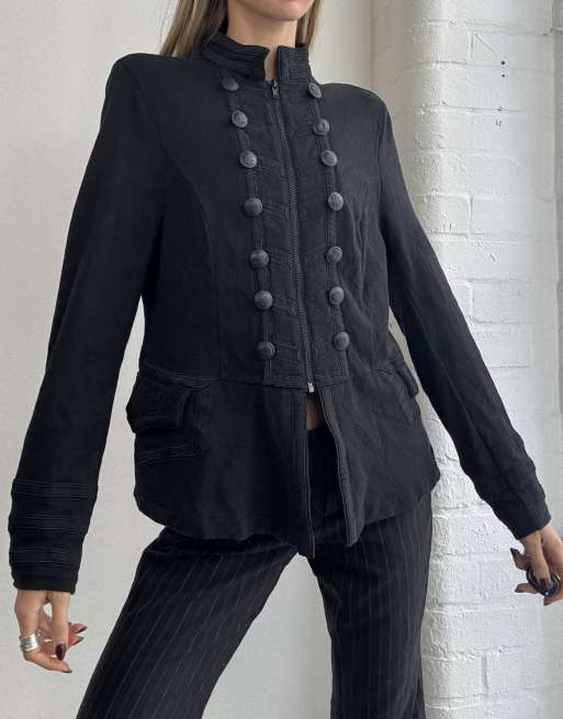 Vintage y2k military style jacket with button details size l in black