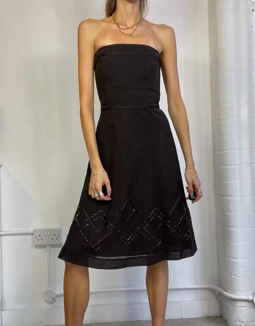 Vintage Y2k Sequinned Strapless Midi Dress