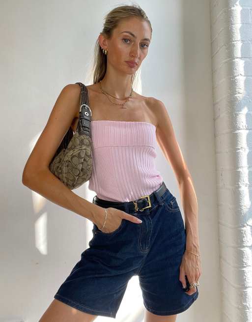 Vintage Y2K Strapless Top Knitted in Pink