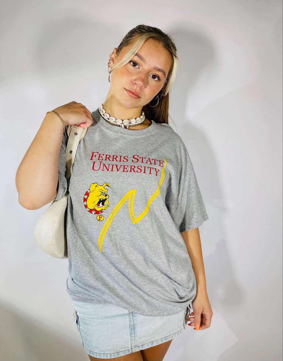 Vintage Y2K USA Size L University T-Shirt in Grey