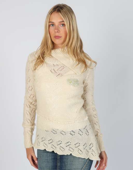 Vintage Yell! S knitted jumper in cream, 3 of 4