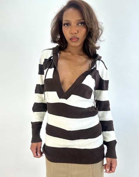 Vintage Yessica striped hoodie in brown - view 1