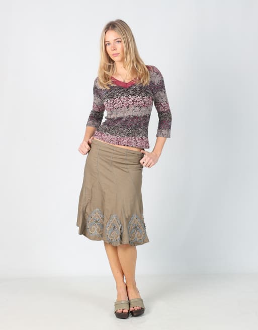Vintage Your'zzz S woven midi skirt in brown