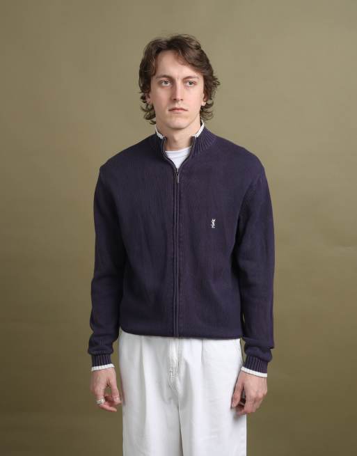 Vintage Yves Saint Laurent Full Zip Jumper size M in Navy Blue, 1 of 4
