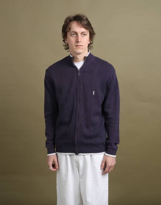 Vintage Yves Saint Laurent Full Zip Jumper size M in Navy Blue, 3 of 4