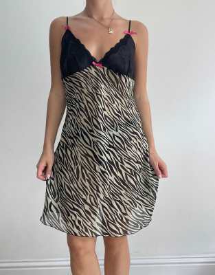 Vintage zebra print mesh dress in brown