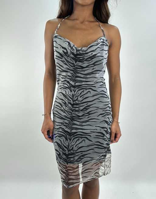 Vintage zebra print midi dress in black, 3 of 4