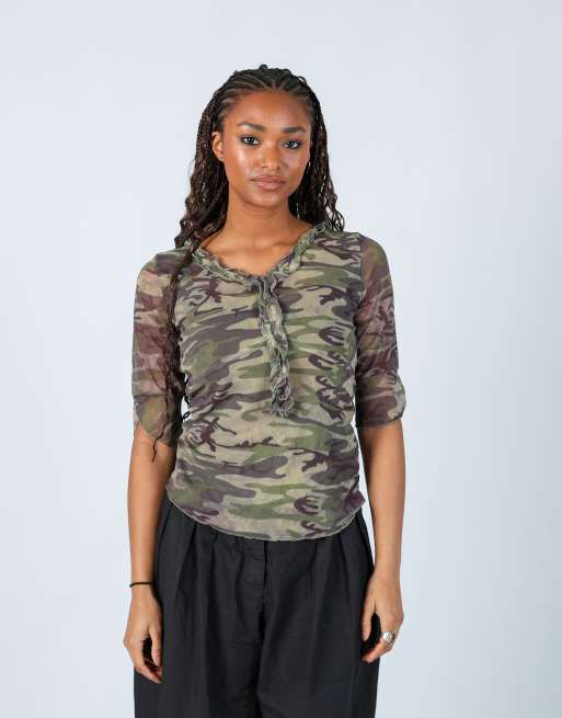 Vintage Zhong liu S mesh top in dark green