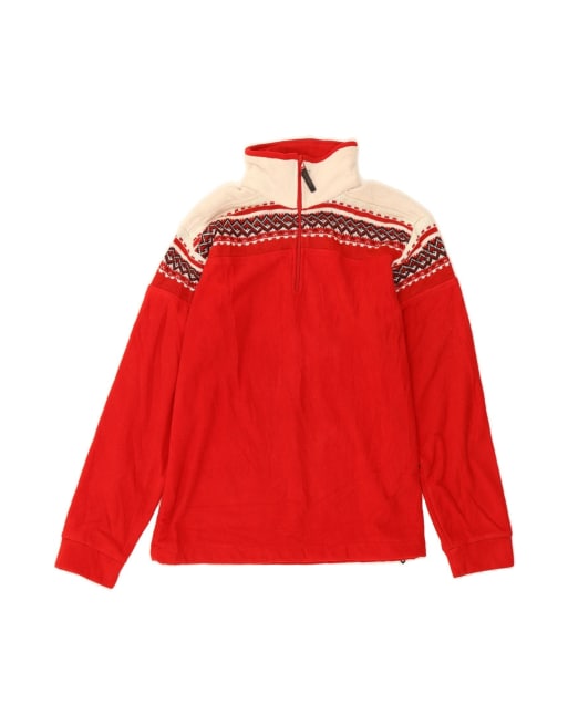Vintage Zip Neck Fleece Jumper It 48 XL In Red Fair Isle