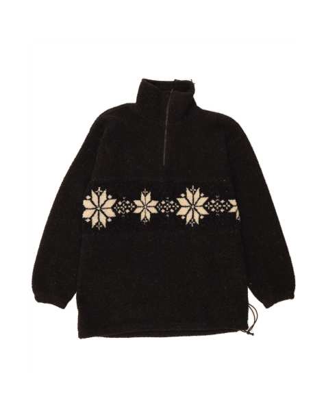 Vintage Zip Neck Fleece Jumper Medium In Black Fair Isle - view 1