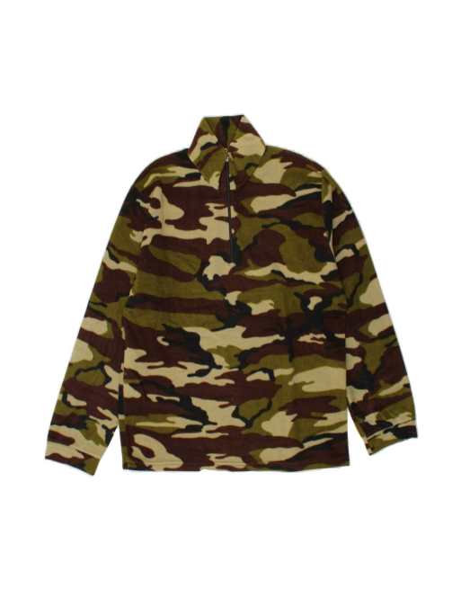 Vintage Zip Neck Fleece Jumper Medium In Green Camouflage
