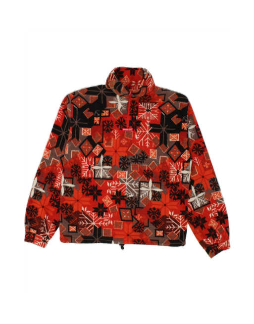 Vintage Zip Neck Fleece Jumper Medium In Red Patchwork