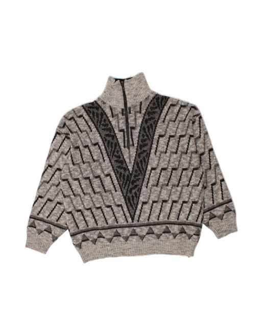 Vintage Zip Neck Jumper Sweater It 50 Medium In Grey Geometric