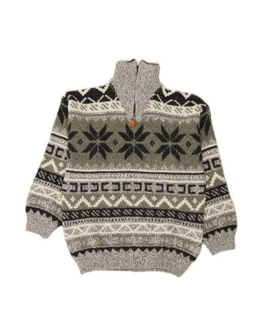 Vintage Zip Neck Jumper Sweater It 52 Large In Grey Fair Isle