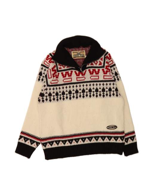 Vintage Zip Neck Jumper Sweater Large In Beige Fair Isle