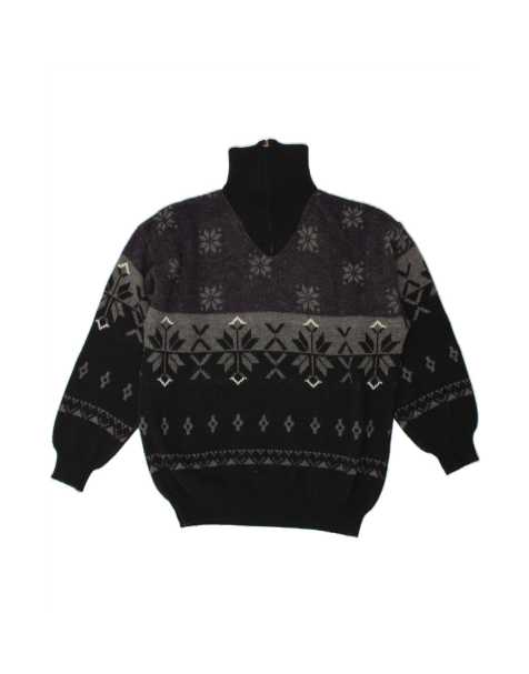 Vintage Zip Neck Jumper Sweater Large In Black Fair Isle - view 1