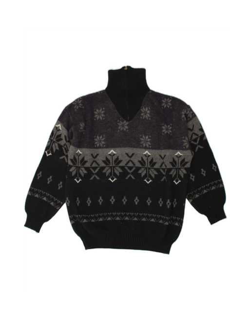 Vintage Zip Neck Jumper Sweater Large In Black Fair Isle