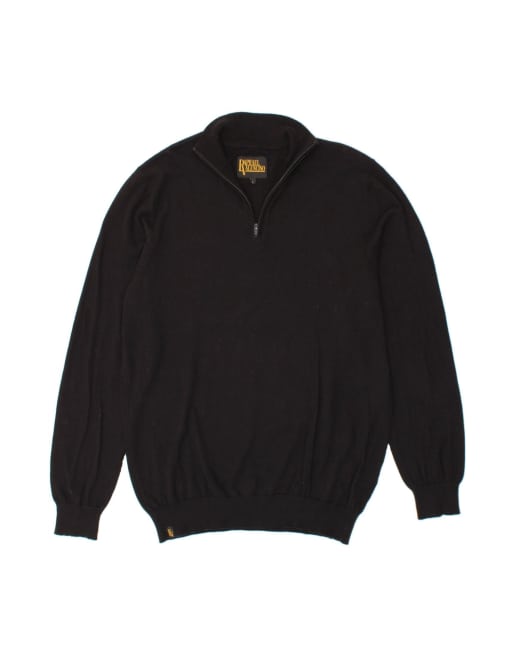 Vintage Zip Neck Jumper Sweater Large In Black