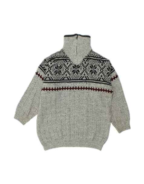 Vintage Zip Neck Jumper Sweater Large In Grey Fair Isle - view 1